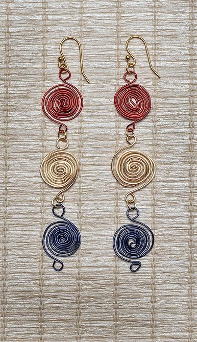 Nancy Chase's Color Inspiration - R, W and B - , Wire Jewelry Design, Design, wire spiral earrings
